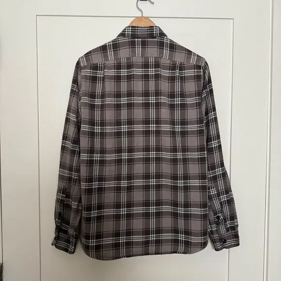 J Crew Flannel Shirt Mens Sz S Gray Plaid Slim Fit Button Up 100% Cotton Outdoor - Picture 5 of 9